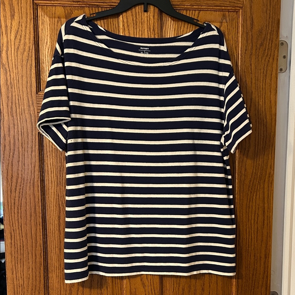 Old Navy Navy and White Striped Short Sleeve Tee